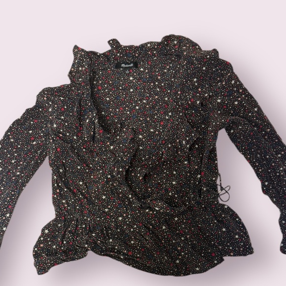 Madewell Starry Night Wrap Top | 100% Silk Ruffle Blouse | Size Small - Picture 4 of 6